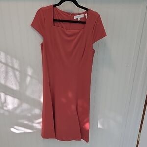 Lark & Ro Pink Sheath Midi Dress Square Neck Short Sleeve